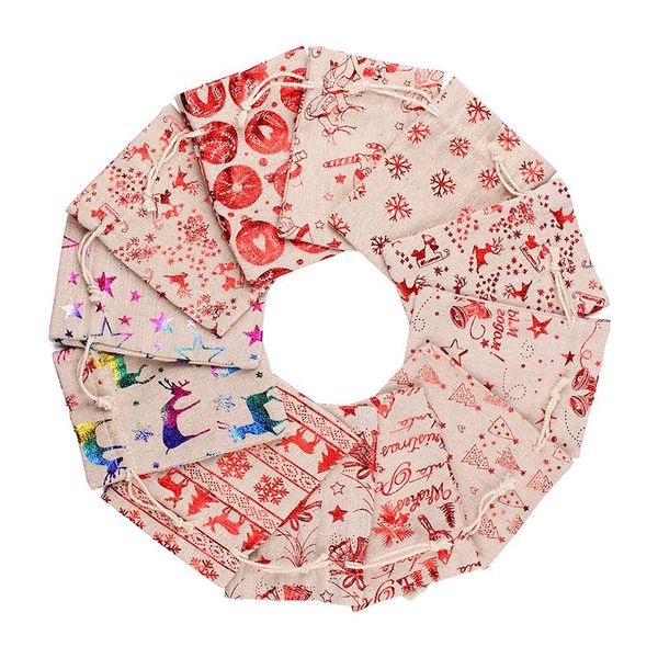

gift wrap gold cotton linen christmas bag drawstring binding mouth snowflake santa claus decorative random style