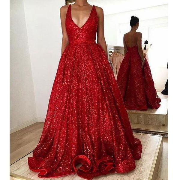 

party dresses v-neck red sequined evening gowns 2021 ruched sweep train prom dress formal for special occasion, White;black