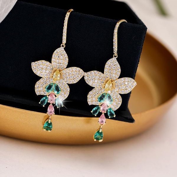 

european and american heavy industry color tassel flower ear hook personality exaggerated earrings banquet dress aaccessories stud, Golden;silver