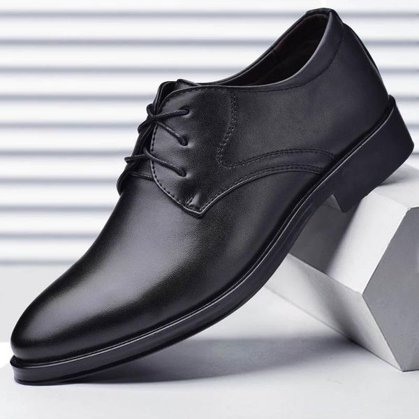

dress shoes fashion lace up formal men's casual oxfords pointed toe anti skid shallow office work, Black