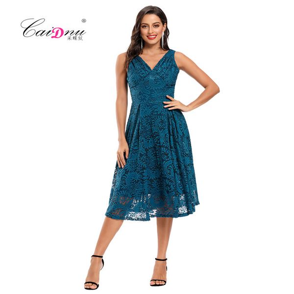 

party dresses 2021 summer women's v-ne lace medium long swing, White;black