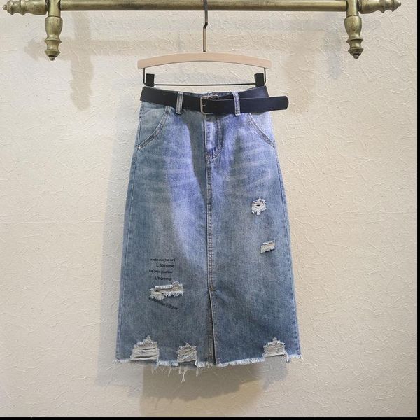 

denim summer loose long ripped womens skirts mujer faldas saias mulher, Black