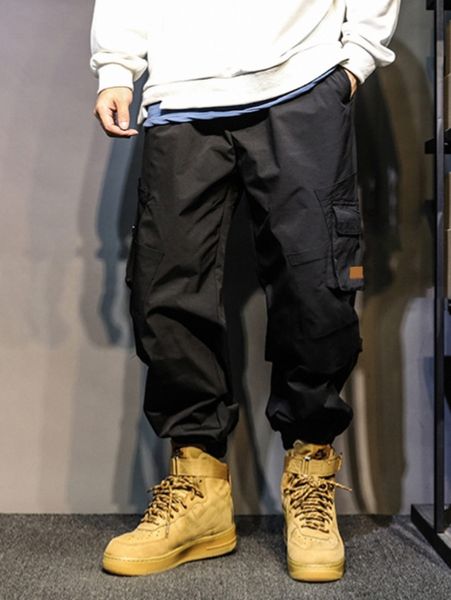 

men drawstring waist patch detail cargo pants i5xn#, Black