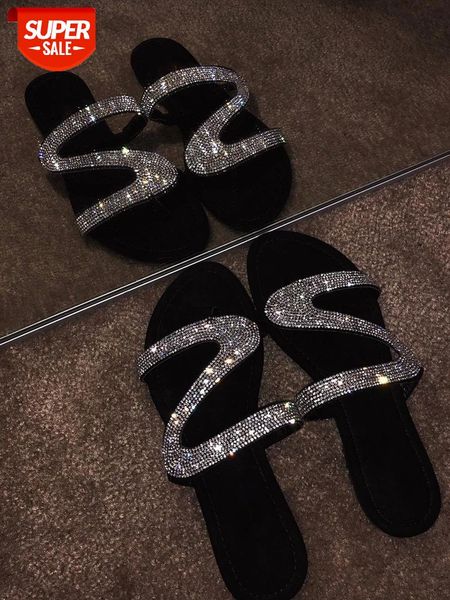 

2021 shoes female sandals women casual flats rinestone summer fine heel dance club strap fashion #vn4t, Black
