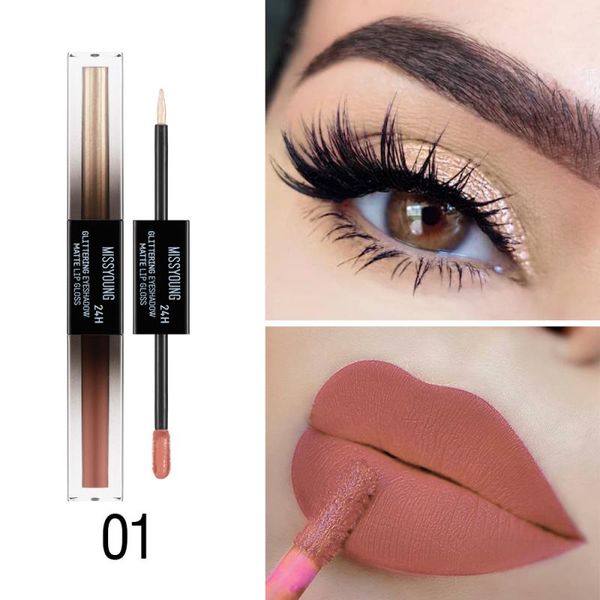 

missyoung 2 in 1 liquid eye shadow and matte non-stick cup lip gloss long lasting waterproof velvety matte lipstick