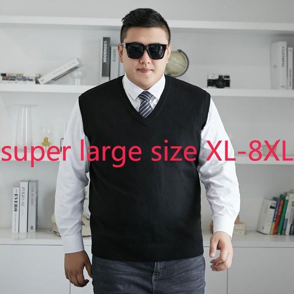 

men's vests arrival fashion super large men loose elastic waistcoat casual v-neck computer knitted vest, sleeveless plus size xl-7xl 8x, Black;white
