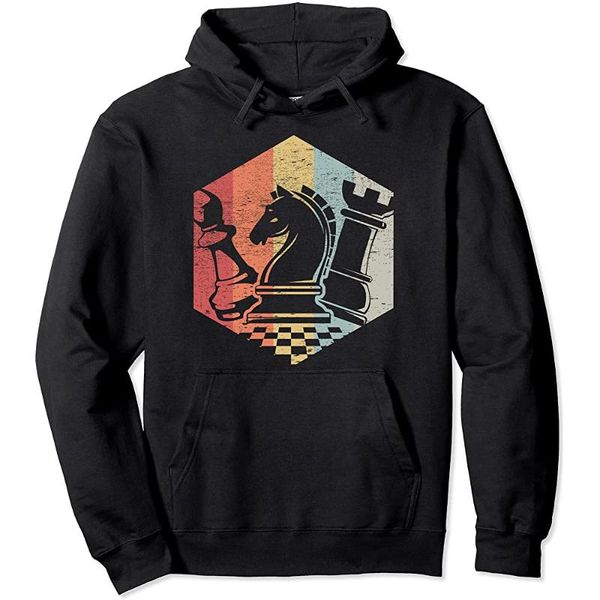 

women's hoodies & sweatshirts vintage chess pieces funny player gift pullover hoodie, Black
