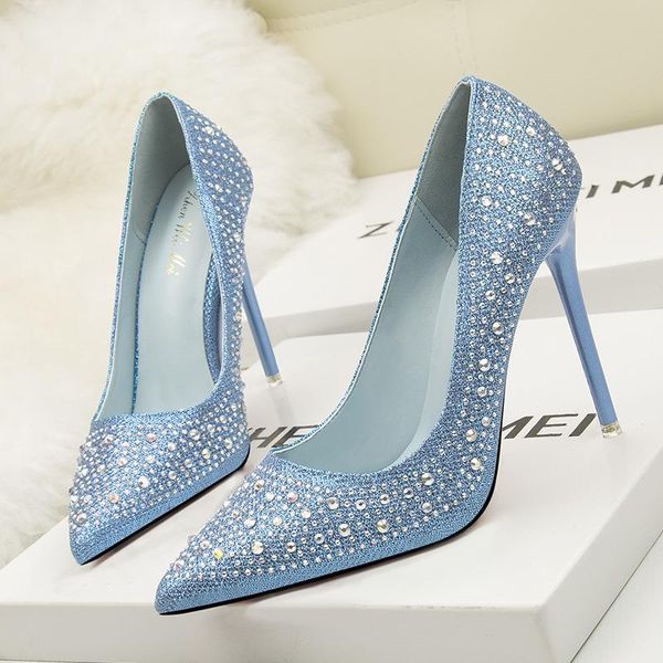 

dress shoes women pumps spring and autumn thick with pointed high heels, women's shoes, shallow mouth colorful diamonds, Black