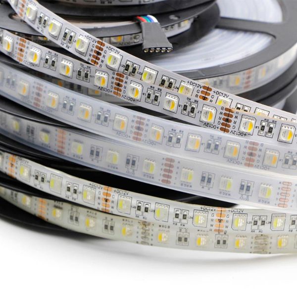 

5m rgbw led strip light 4in1 chip smd rgb + white / warm waterproof color changing home decor tape lamp 12v 24v dc strips