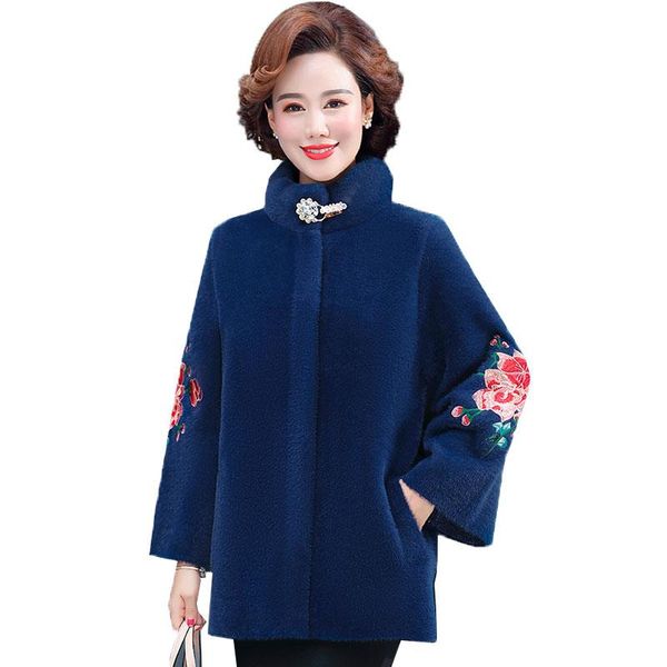 

women's wool & blends autumn winter middle-aged women imitation mink cashmere coat mother woolen female casual plus size jacket r888, Black