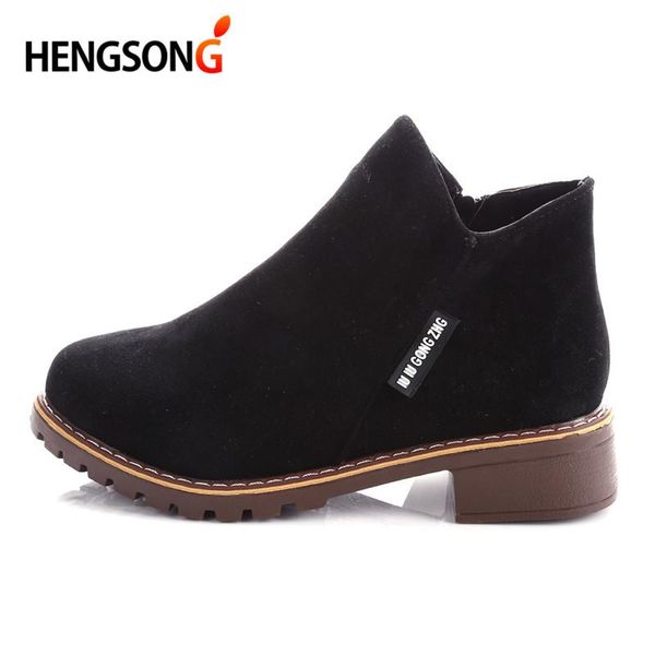 

boots hengsong 2021 women suede autumn winter warm plush fur shoes female motorcycle ankle botas mujer, Black