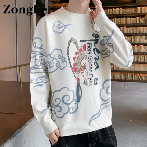 

men's sweaters zongke harajuku print sweater men clothes hip hop streetwear long sleeve pull 3xl 2021 autumn winter arrivals, White;black