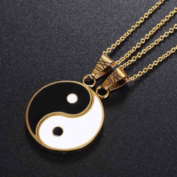 

punk fashion black white tai chi lucky amulet necklaces for couple pendant, Silver