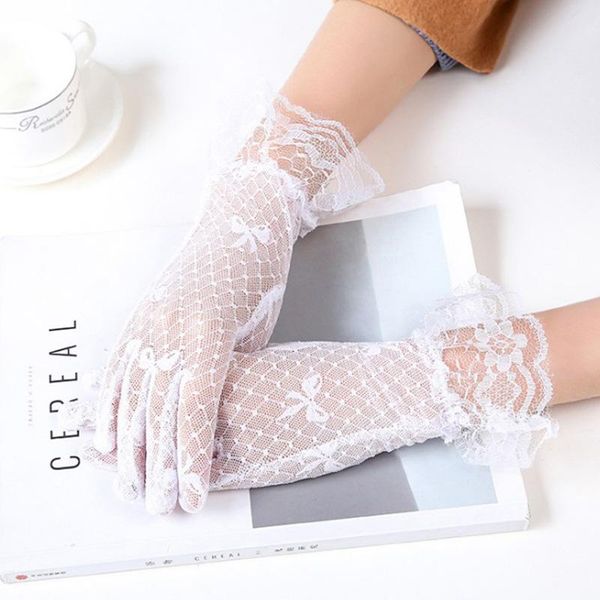 

five fingers gloves 1pair party driving women lady lace mittens accessories girl' flower side sunproof ritual glove, Blue;gray