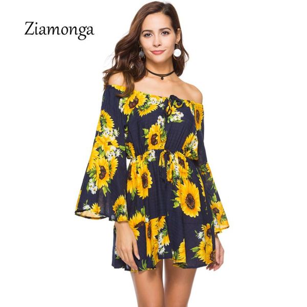 

casual dresses ziamonga floral print long sleeve summer dress women 2021 sundress tunic beach shirt short robe femme, Black;gray