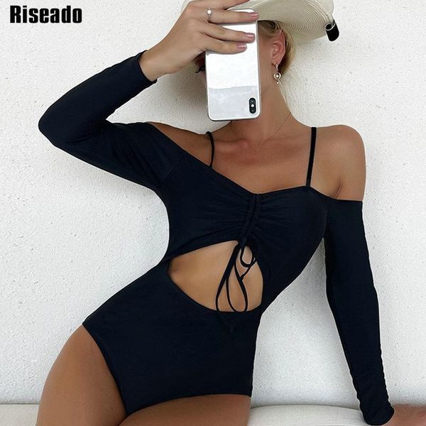 

one-piece suits riseado cut out one piece swimsuits off shoulder swimwear black bathing suit long sleeve swimming high beach wear