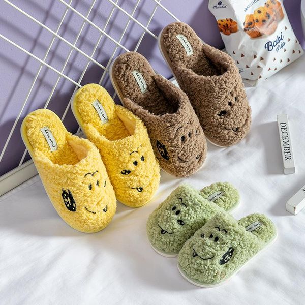

winter cute cartoon animation print flock slippers warm women flat cutton flip flop soft-sole ladies indoor footewear plus size, Black