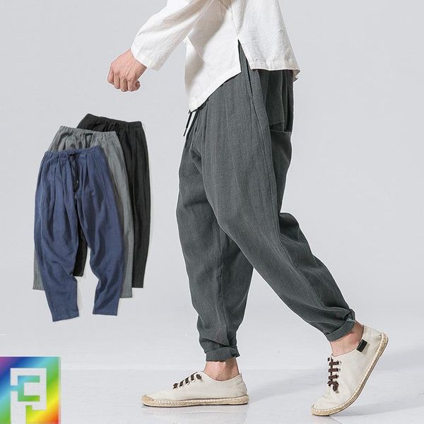 

cotton and linen slacks autumn wind china men's wear loose foot trousers low-grade height pants shorts, White;black