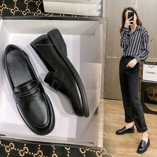 

Casual shoes 2021 new women's shoes British style JK small leather flat bottom Lefu Korean black working large B0BZ