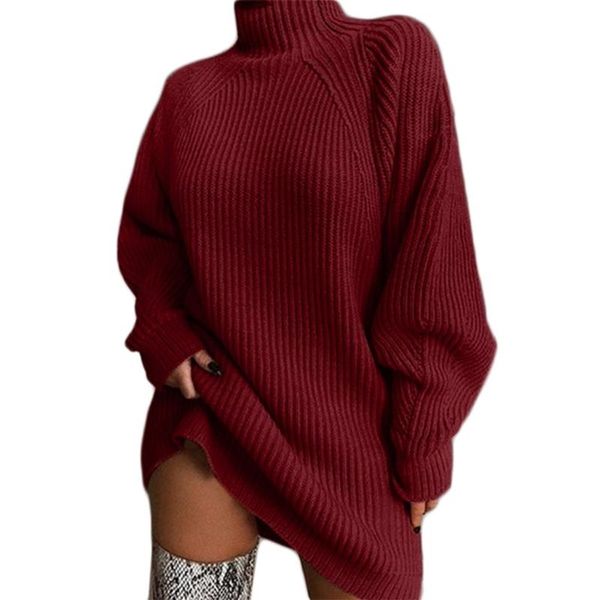 

women's sweaters women autumn raglan sleeve turtleneck midi long sweater dress ribbed knit solid color oversized loose jumper streetwea, White;black