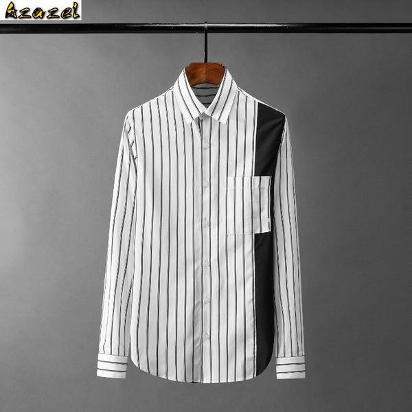 

azazel long sleeve mens shirts black and stripe casual dress fashion slim fit party man shrits men's, White;black