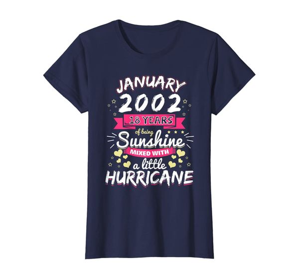 

womens january 2002 girl 18 years of being sunshine mixed hurricane t-shirt, White;black