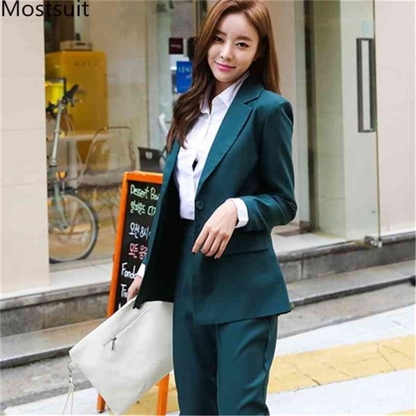 

korean casual women pant suit sets single buttons blazer jacket + pencil pants fashion office business 2 piece suits 210513, Black;white