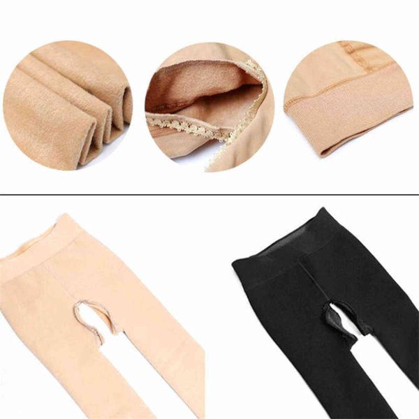 

womens ladies thick winter tights warm cotton open crotch 211117, Black