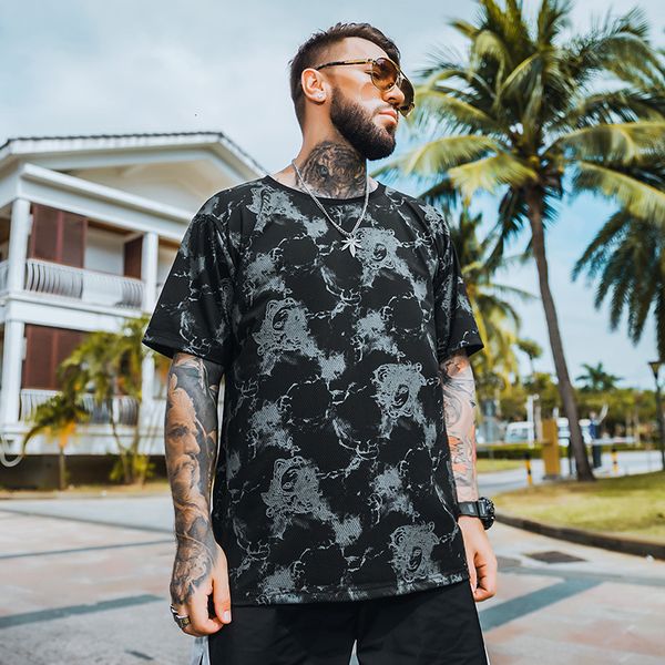 

tee 2021 summer mesh oversized t male Fat man tops crew neck cotton shirt, White;black