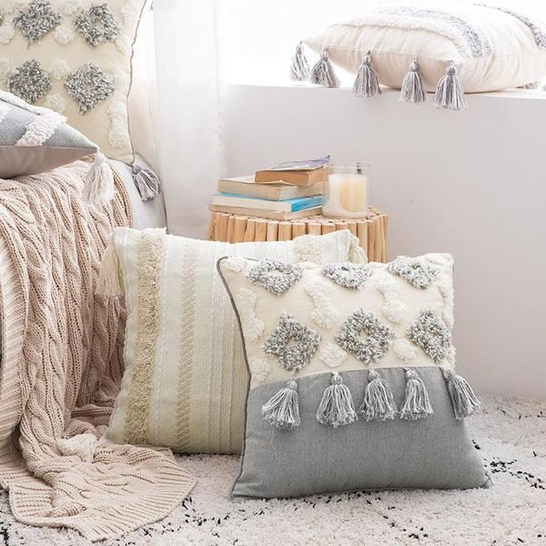 

cushion/decorative pillow homestay home decoration ethnic style cushion bedside lace tassel tufted cover