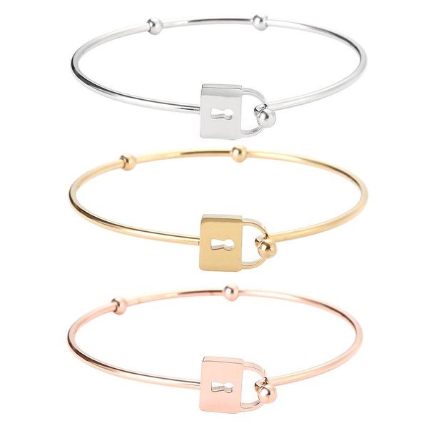 

bangle stainless steel lock-shaped bracelets decoration on the hand bangles for woman opening bracelet fashion jewelry accessories, Black