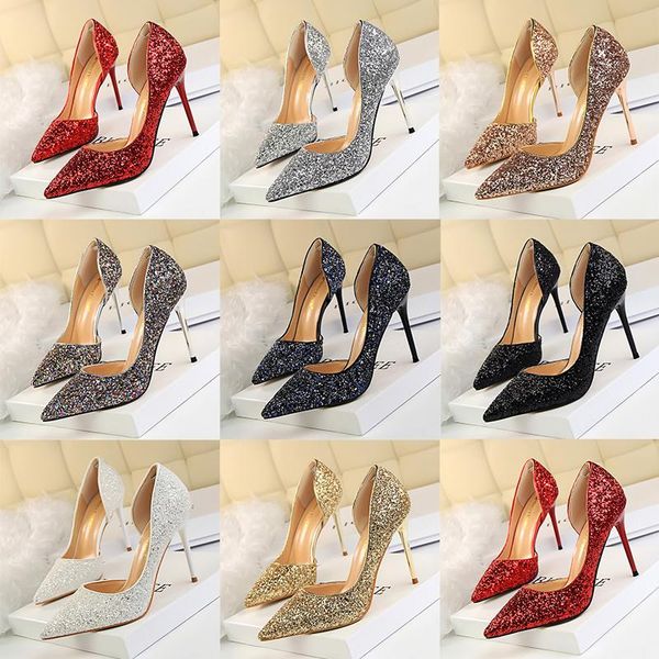 

dress shoes women heels 2021 spring women's heel high sequin chaussure femme zapatos mujer, Black