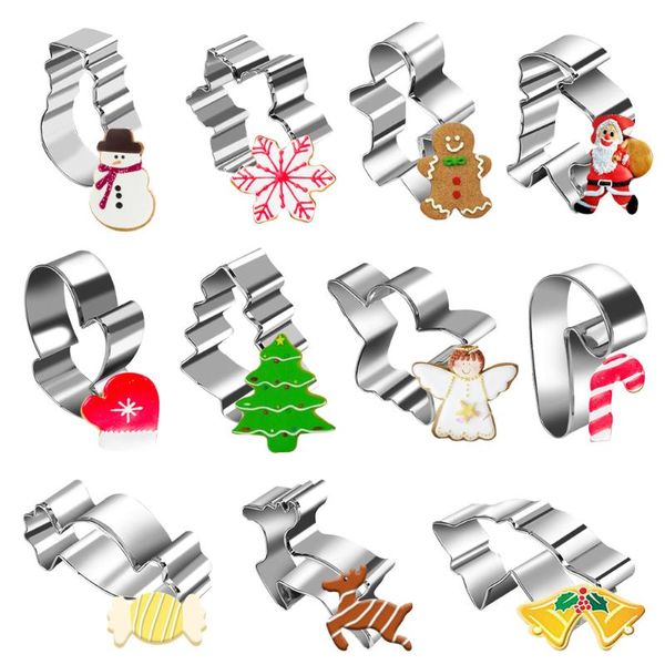 

baking moulds 11pcs/set christmas cookie cutter biscuit cake mold bakeware stamp stainless steel fondant pastry dessert decorating tool
