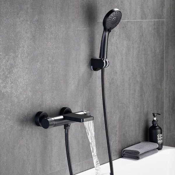 

bathroom shower set bathtub black system rainfall head thermostatic mixer bath faucet sets