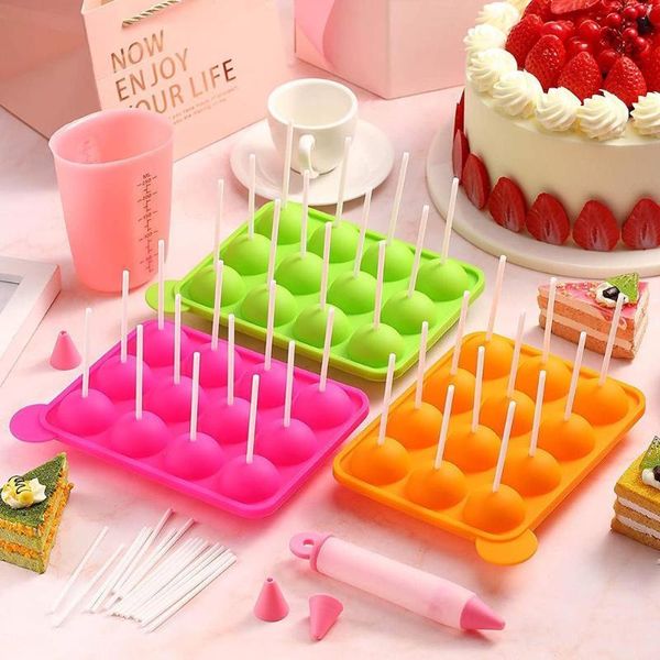 

baking moulds 12 hole silicone cake pops mold ball shaped die lollipop chocolate ice tray stick tool