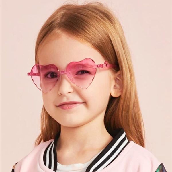 

sunglasses cute heart rimless glasses children kids gray pink red lenses fashion boys girls uv400 sports, Blue