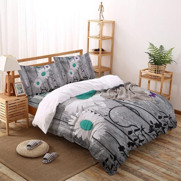 

wood grain daisy butterfly retro art bedding set duvet cover home textile bedclothes bed comforter sets king
