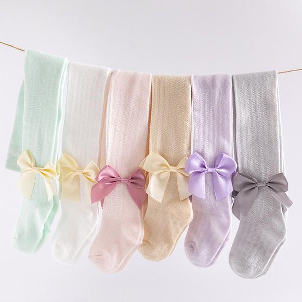 

socks baby mesh bowknot socking girls anti-mosquito leggings dance pantyhose for girl solid color lace, Pink;yellow
