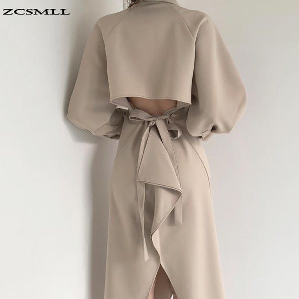 

casual dresses zcsmll korean chic lapel single-breasted vestidos women halter strap waist slim long-sleeved split autumn dress female, Black;gray