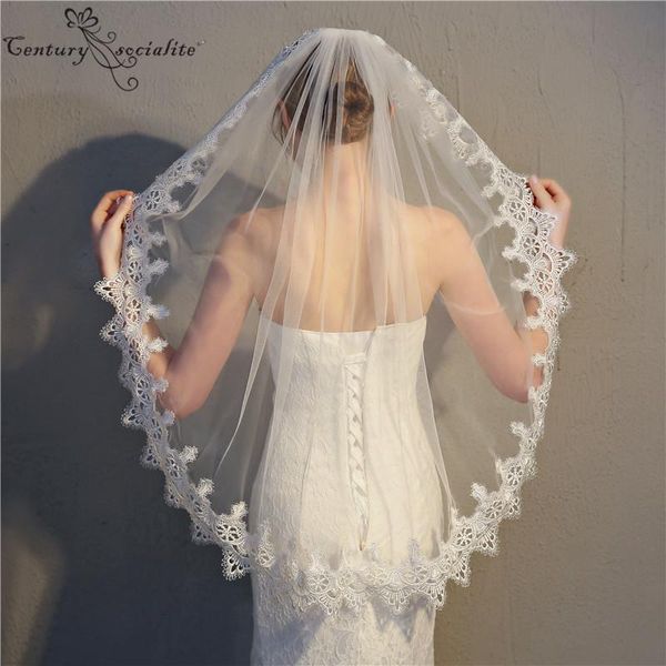 

bridal veils one layer short with comb 1 meter ivory lace wedding for bride mariage accessories 2021, Black