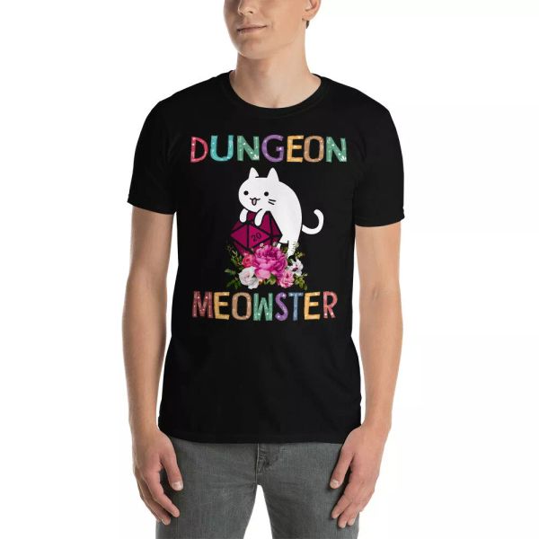 

dungeon-game meowster funny cat lover dungeons-dragons game gamer nerd shirt, White;black