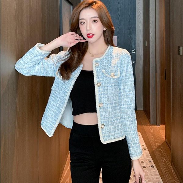 

women's jackets korean autumn harajuku casual all-match tweed sweet long sleeve wool coat outwear top, Black;brown
