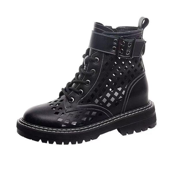 

boots women 2021 spring and summer british style casual internal increase bottom wild hollow handsome short, Black