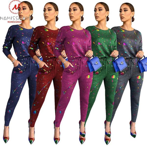 

women's two piece pants fashion women casual loose 2 set drawstring design pockets decor o-neck long sleeve digital print elastic penci, White