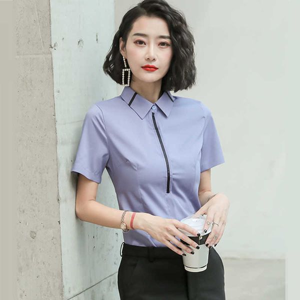 

korean fashion chiffon women blouses short sleeve office lady shirt and blouse womens plus size xxxl/5xl 210531, White