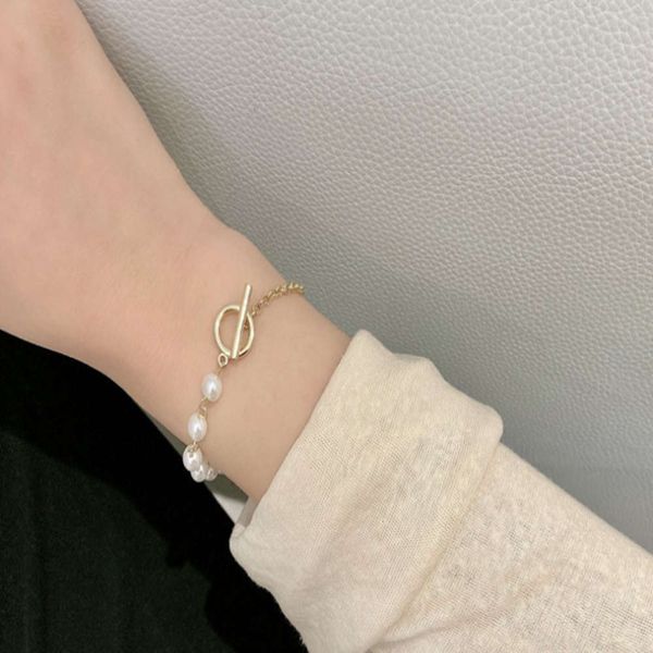 

hand catenary japan and south korea simple imitation pearl bracelet personality asymmetry fashion net red girl friend bracelet, Golden;silver