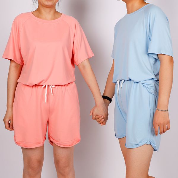 

women's tracksuits raglan sleeves flanging shorts 2 piece suit women summer solid ladies casual set korean style black white, Gray