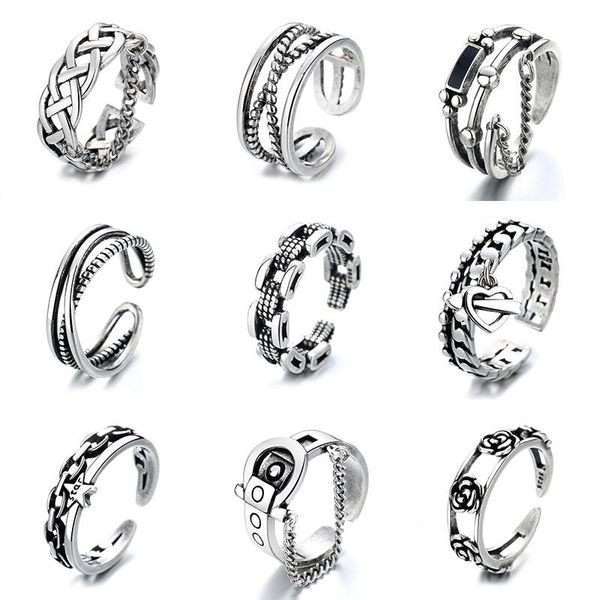 

wedding rings punk fashion open adjustable ring cross chain for women hreat steampunk girl boy rose flower star, Slivery;golden