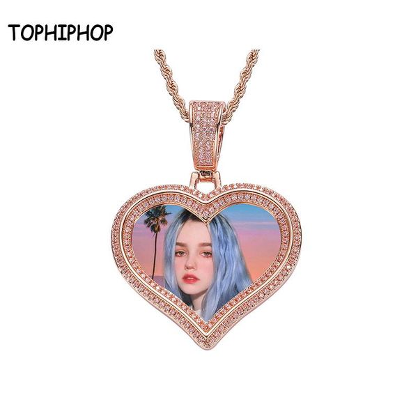 

pendant necklaces custome necklace hip hop jewelry micro paved zircon heart shape picture with 3mm tennis chain men's, Silver