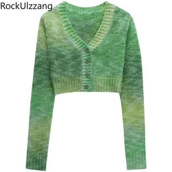 

women's knits & tees fall long sleeve v neck button up knitted cardigans women crop bodycon tie dye green coat sweater outfit jumpe, White